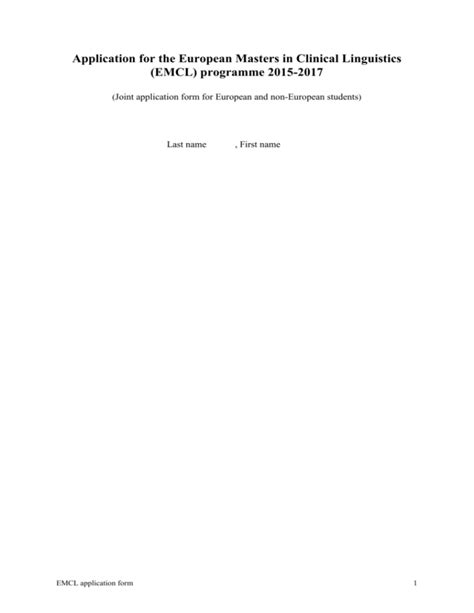 European Master in Clinical Linguistics (EMCL) .